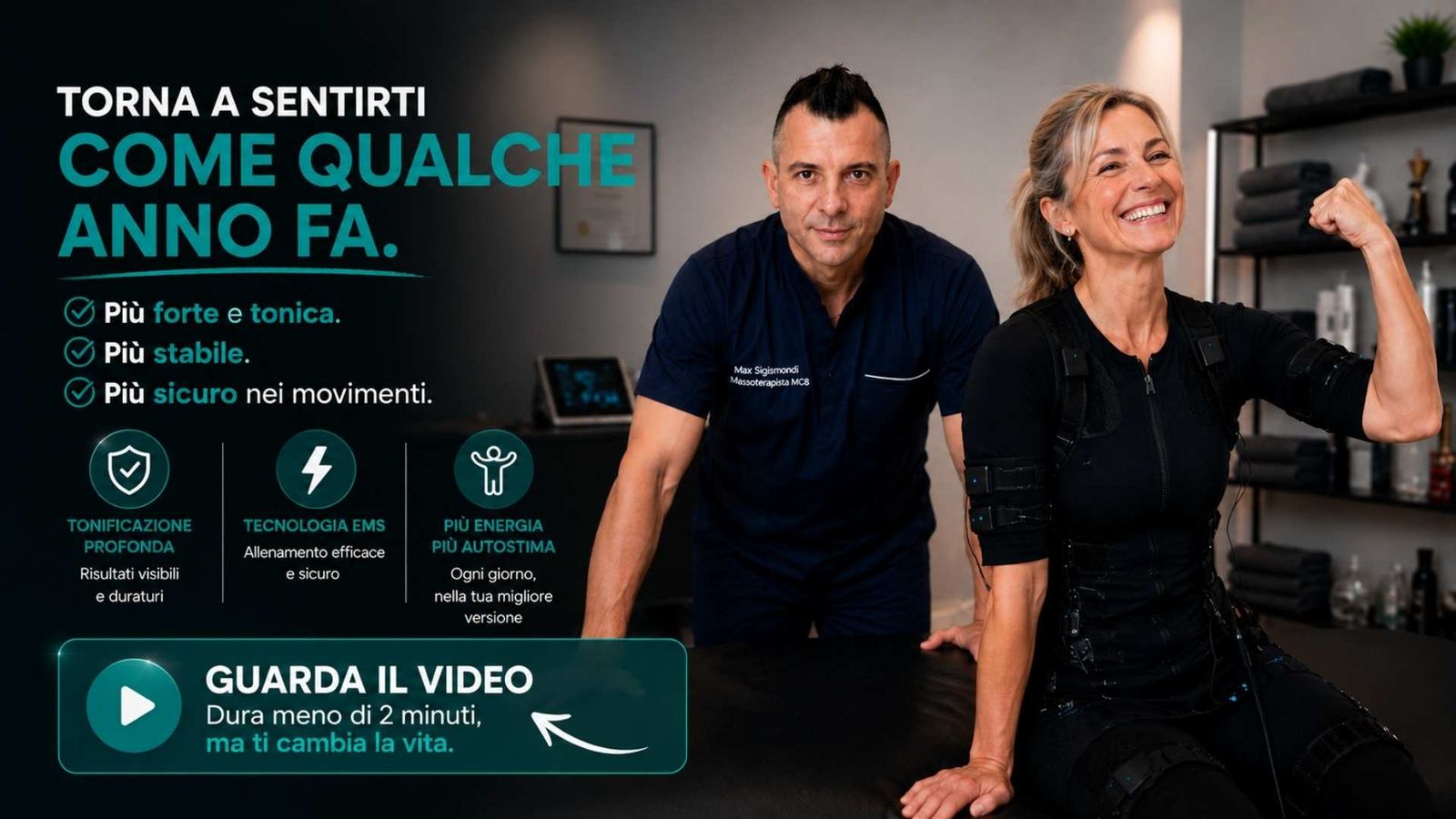 Torna a sentirti come qualche anno fa: Max Sigismondi con una cliente in tuta EMS nello studio inBoody. Guarda il video.